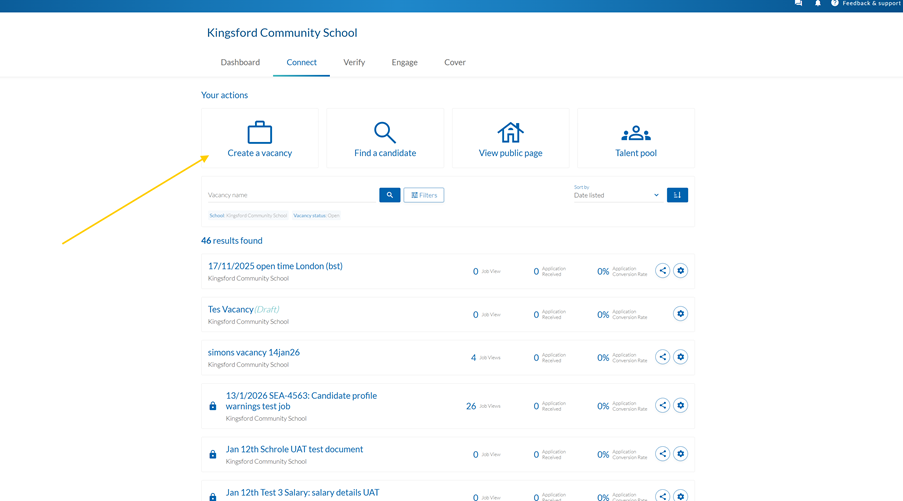Staff Management create a vacancy