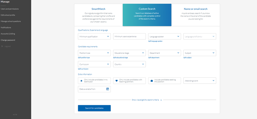 Staff Management search for candidates