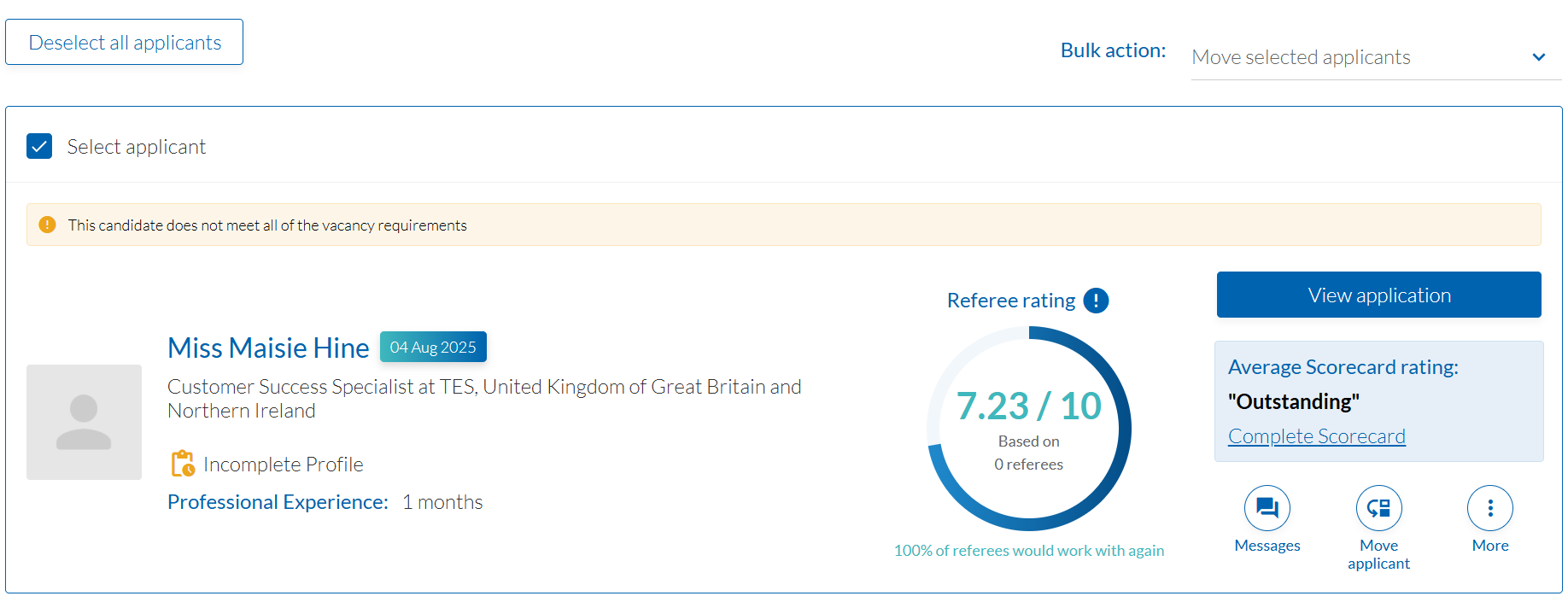 Staff Management select applicant