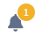 Grey bell notification icon with orange circle with number one.