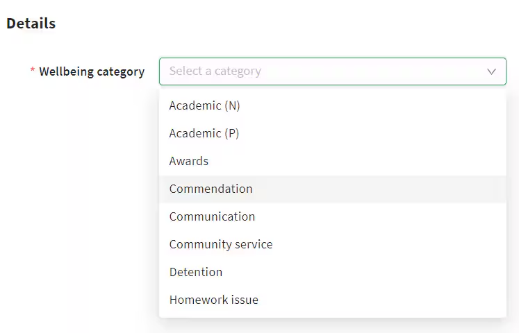 Wellbeing categories in alphabetical order
