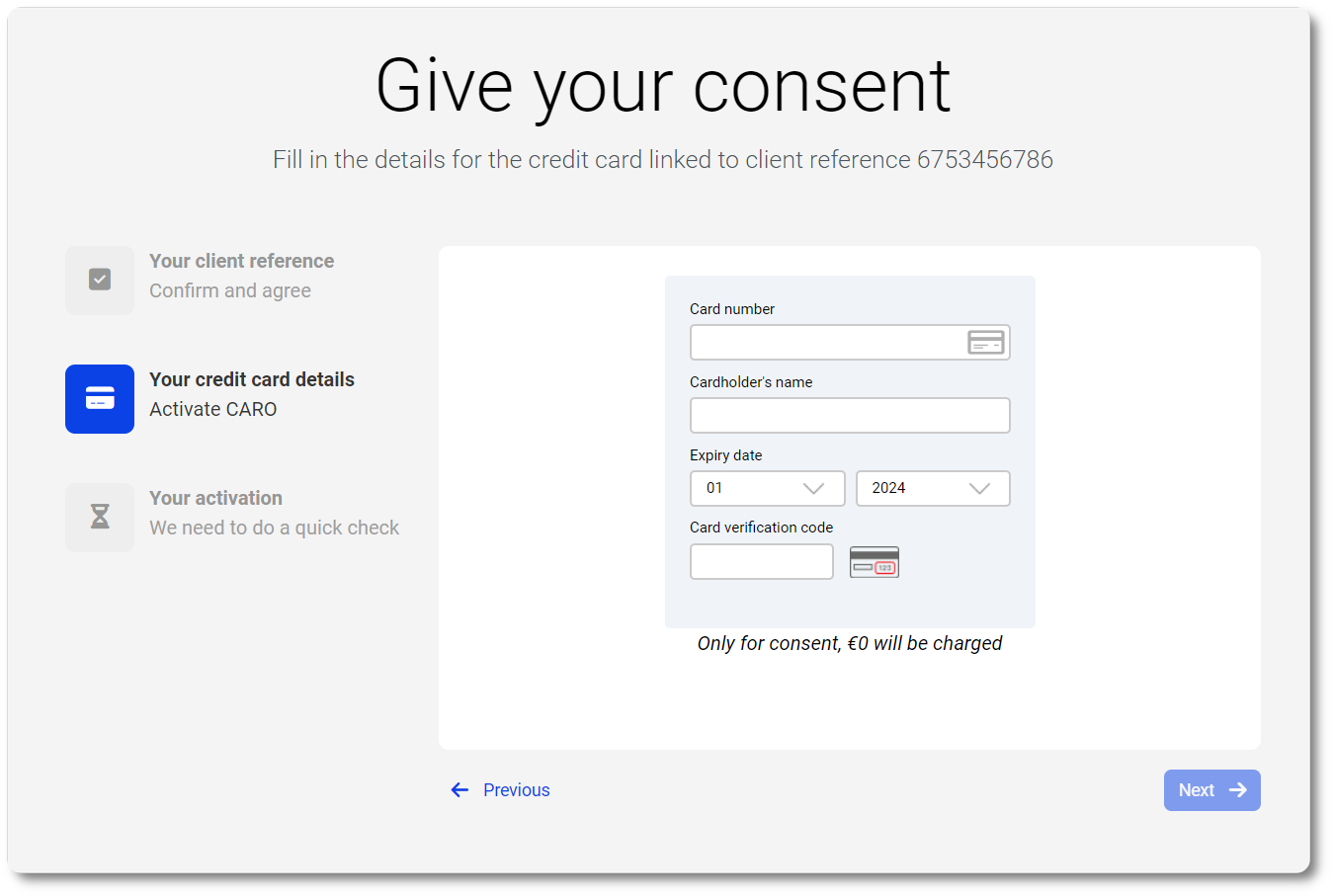 Consent by cardholder: activation