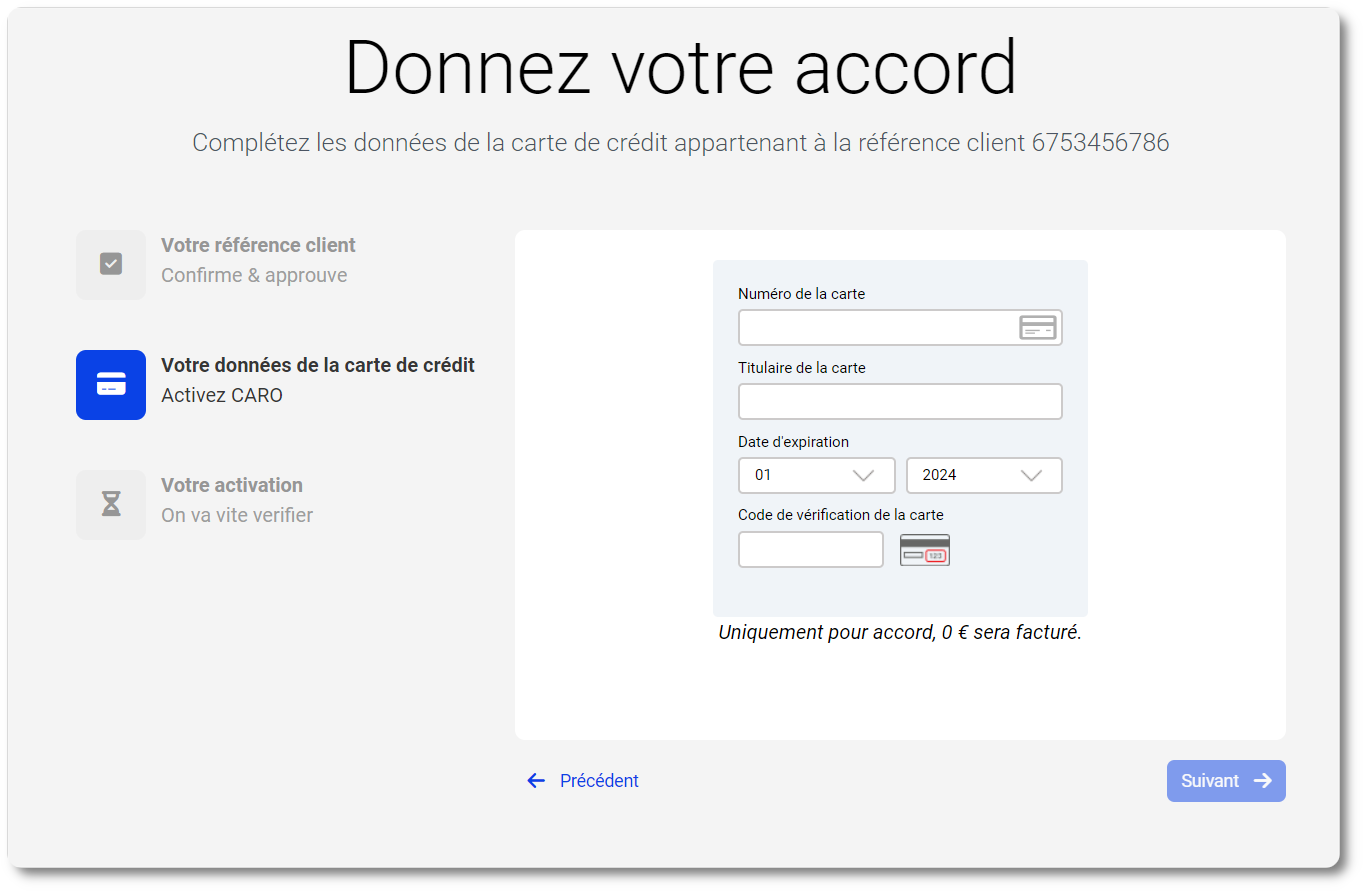 Consentement titulaire de la carte : activation