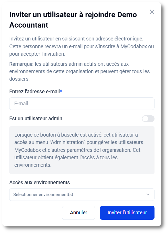 Inviter un collègue à MyCodabox
