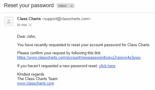 Class Charts forgotten password email