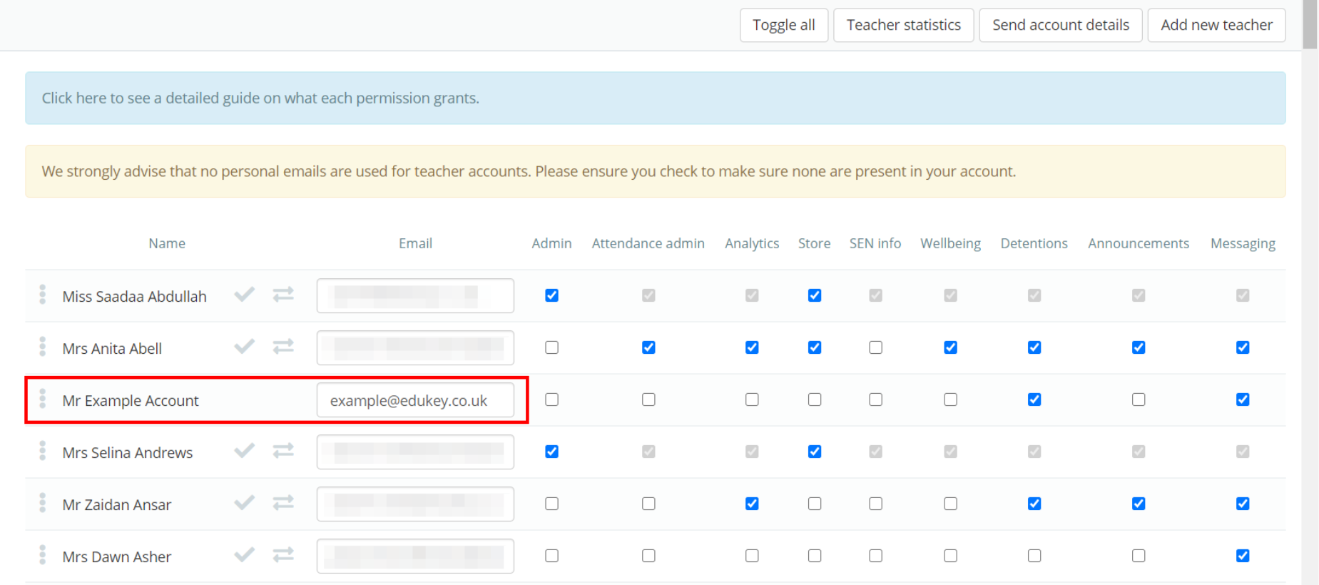 Class Charts added teacher example