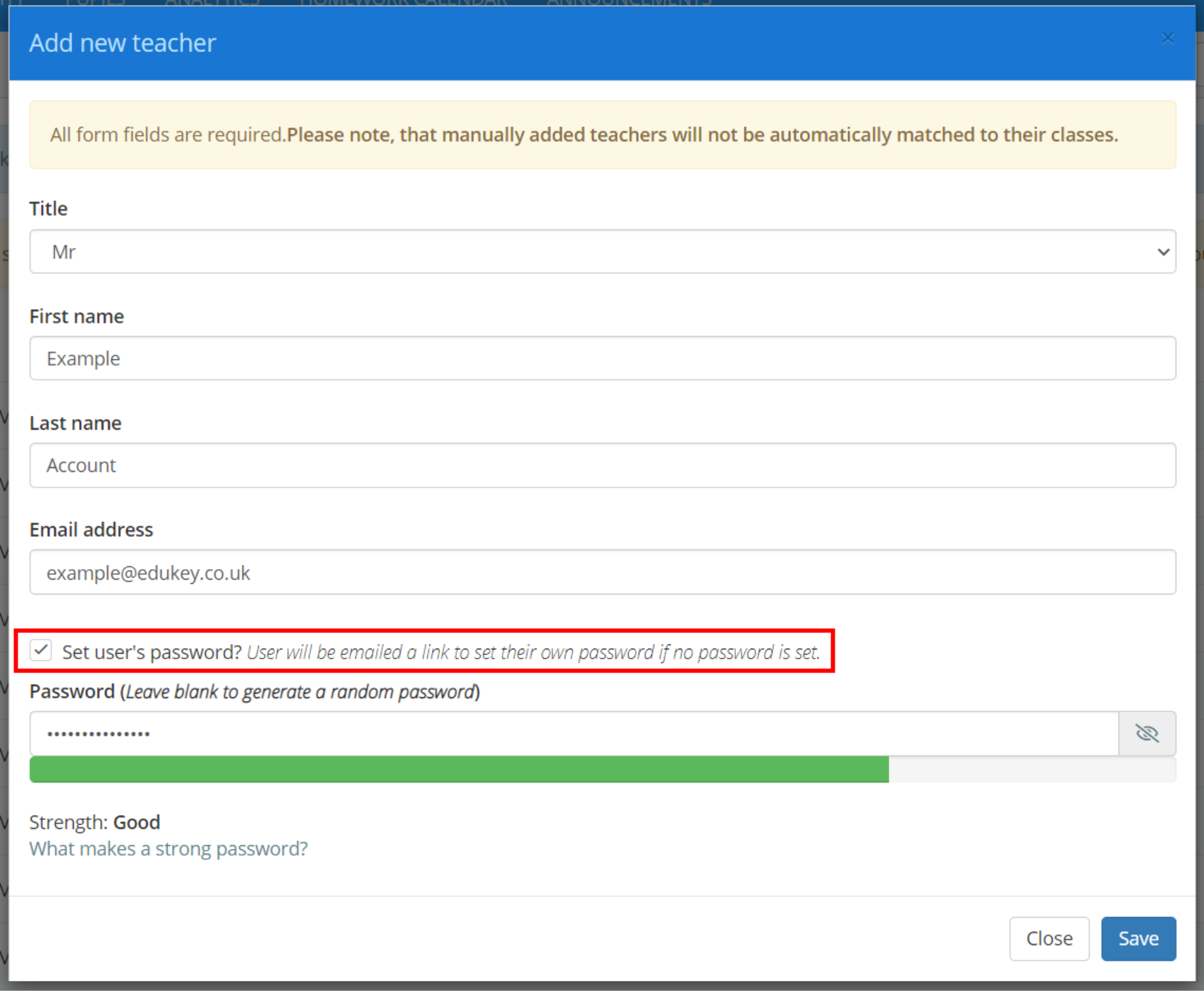 Class Charts add teacher set password