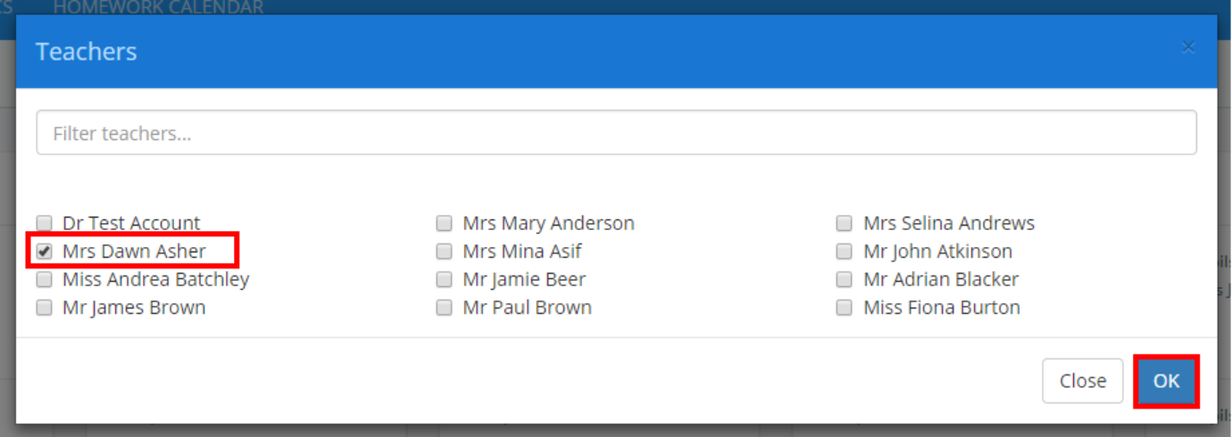 Class Charts select form tutor