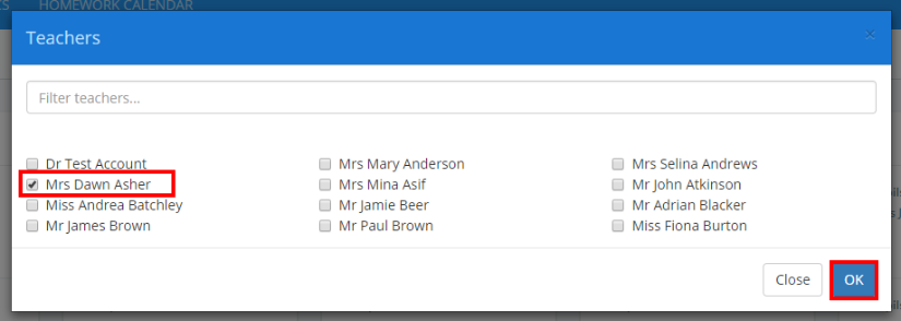 Class Charts select form tutor