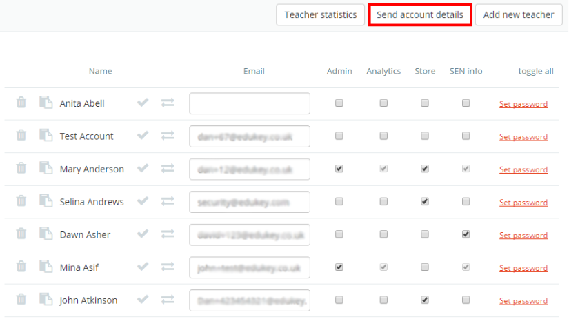 Class Charts send account details button