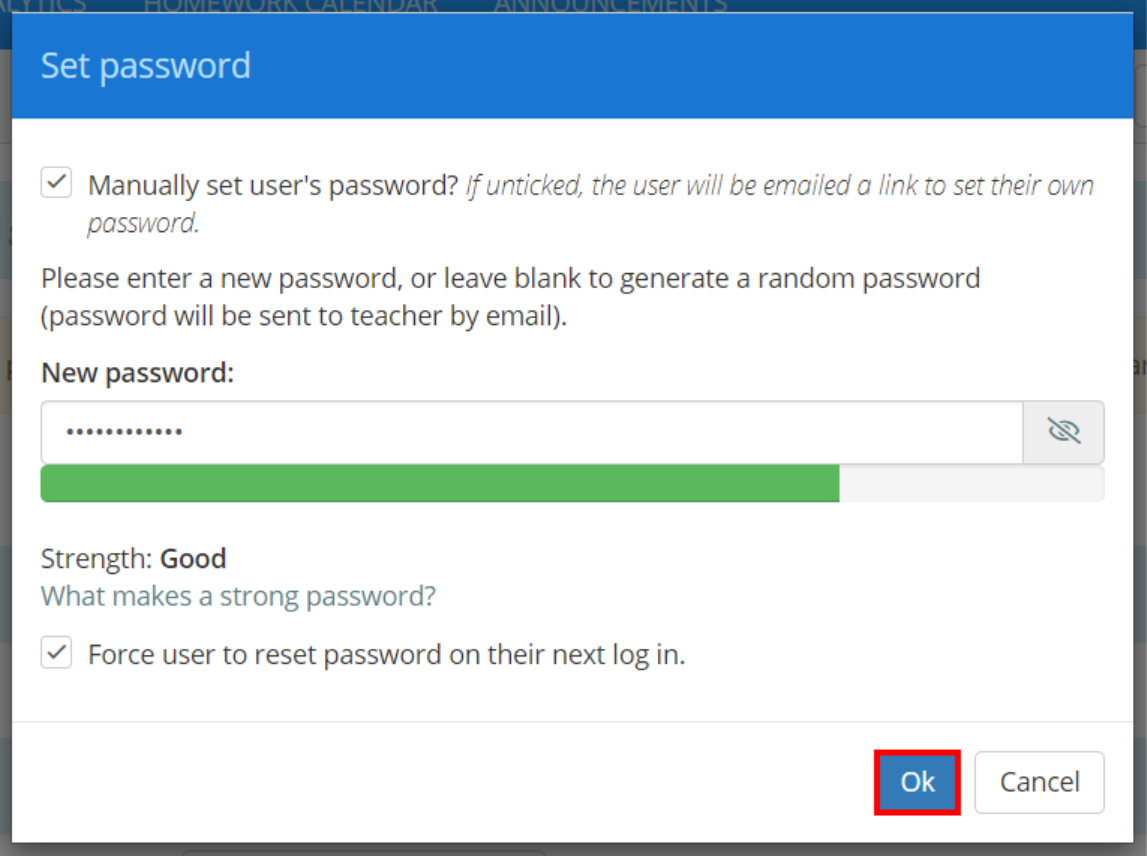 Class Charts set password confirm