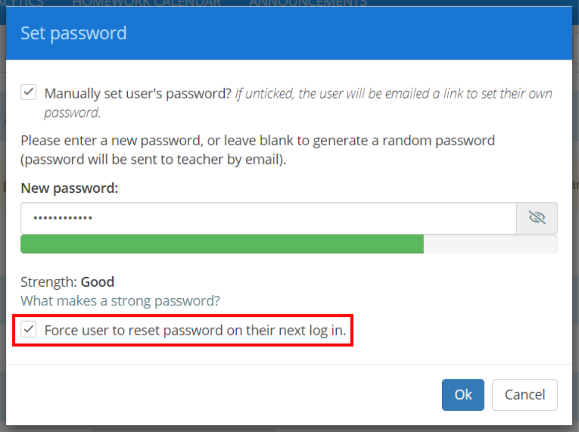 Class Charts set password force password