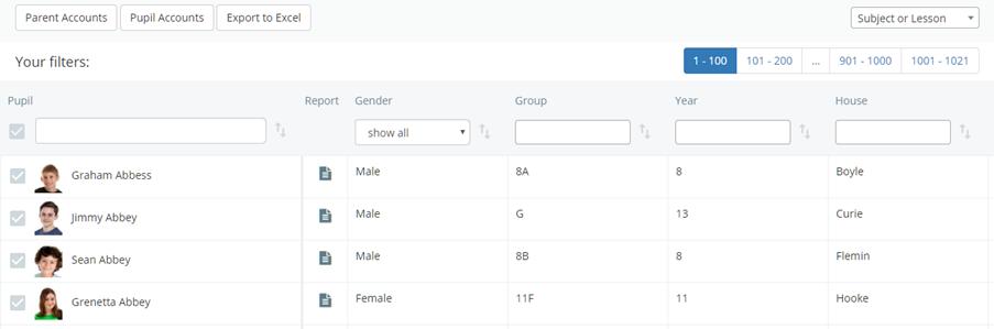 Class Charts pupil details page