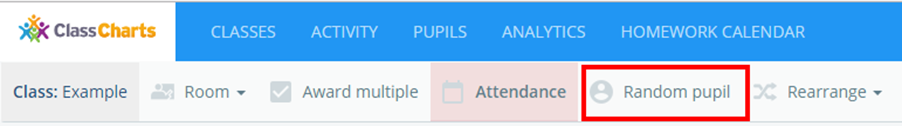 Class Charts random pupil tab