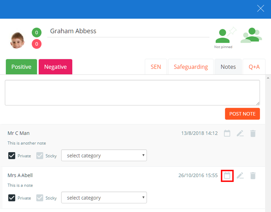 Class Charts notes change date button