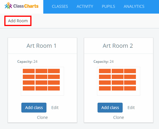 Class Charts add room button