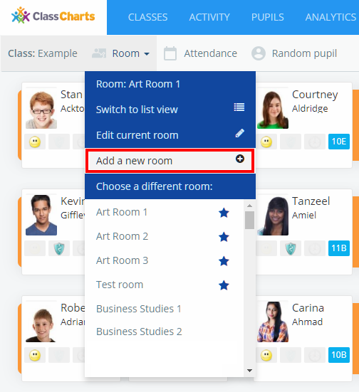 Class Charts add new room in class