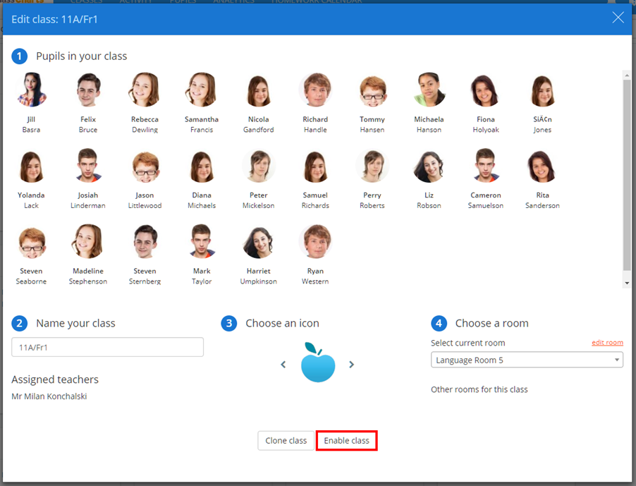 Class Charts enable class button