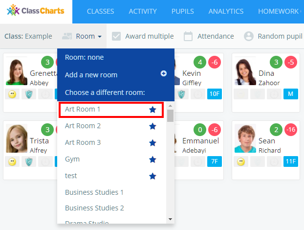 Class Charts list view apply room