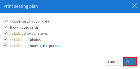 Class Charts print seating plan popup