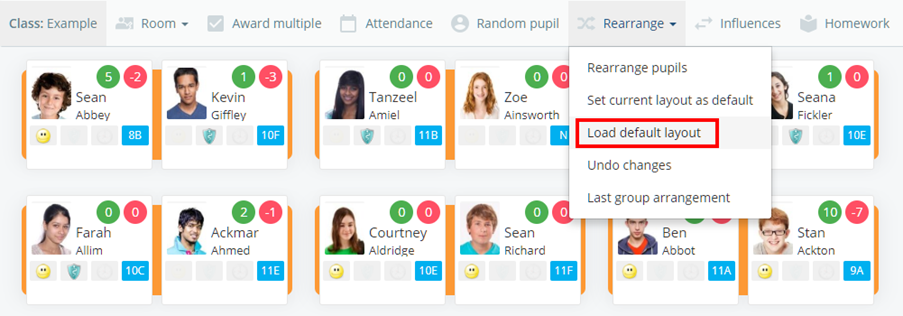 Class Charts load default layout