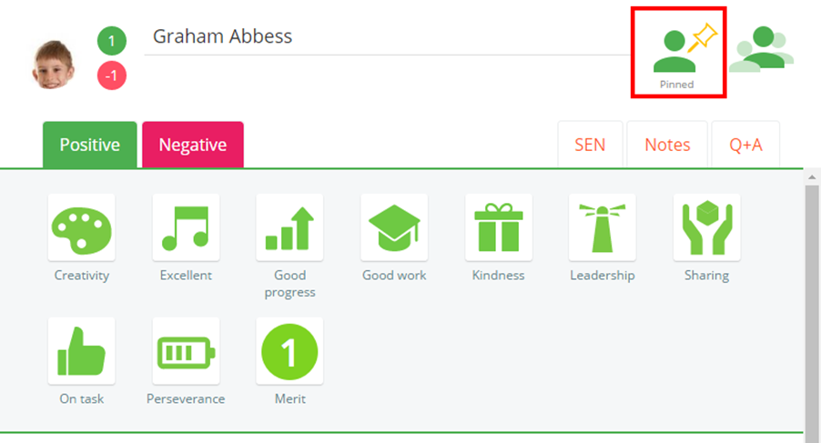 Class Charts pupil example pinned