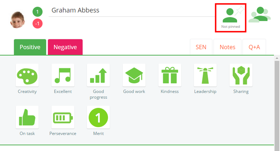Class Charts pupil example not pinned