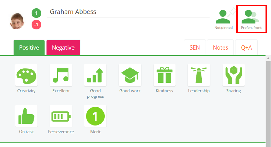 Class Charts prefers front icon