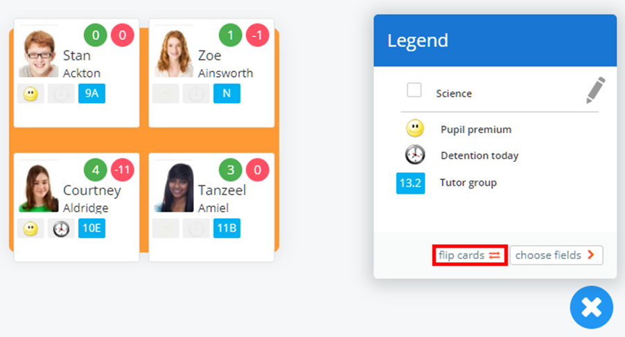 Class Charts flip cards button