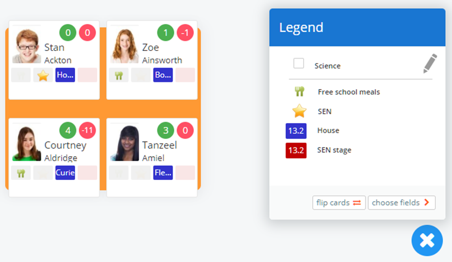 Class Charts flipped cards