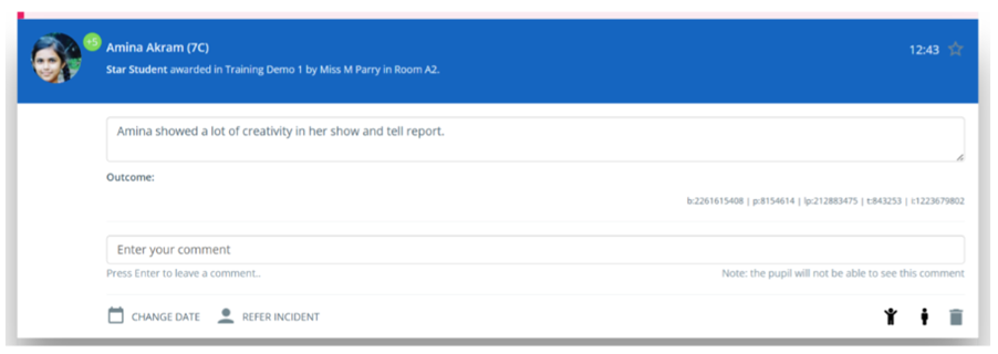 Class Charts clicking on a behaviour log