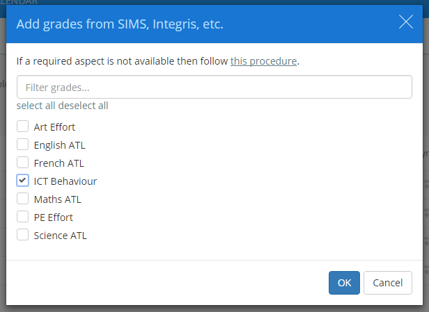 Class Charts SIMS tick