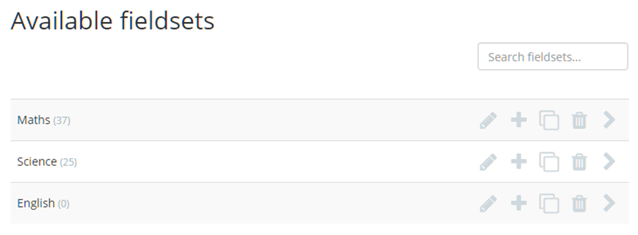 Class Charts available fieldsets