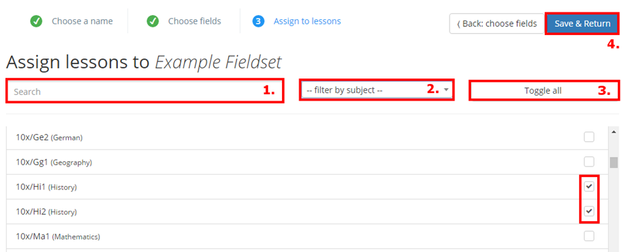 Class Charts assign lessons to example fieldset