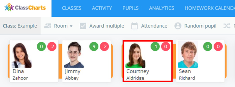 Class Charts click on pupil