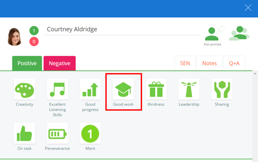 Class Charts click on icon