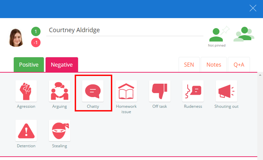 Class Charts click on negative icon