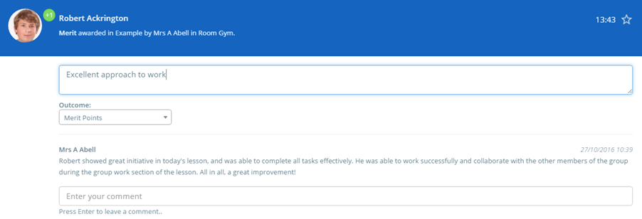 Class Charts Using behaviour follow up comments typed