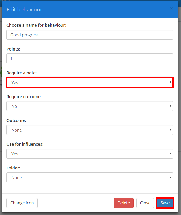Class Charts save require note