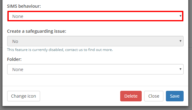 Class Charts SIMS behaviour dropdown