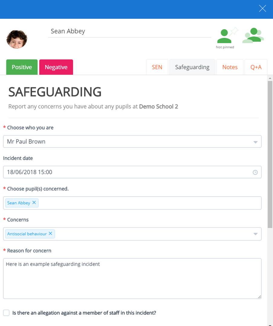 Class Charts safeguarding example