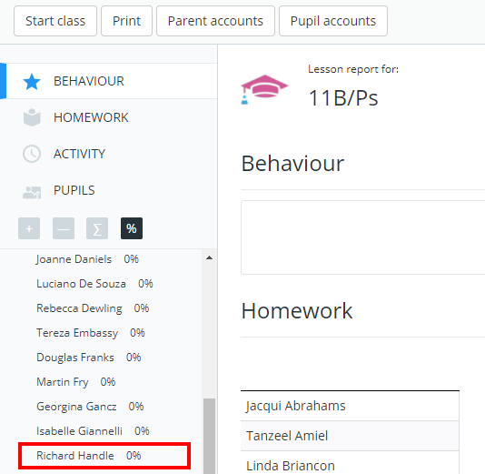 Class Charts locate pupil click to the left