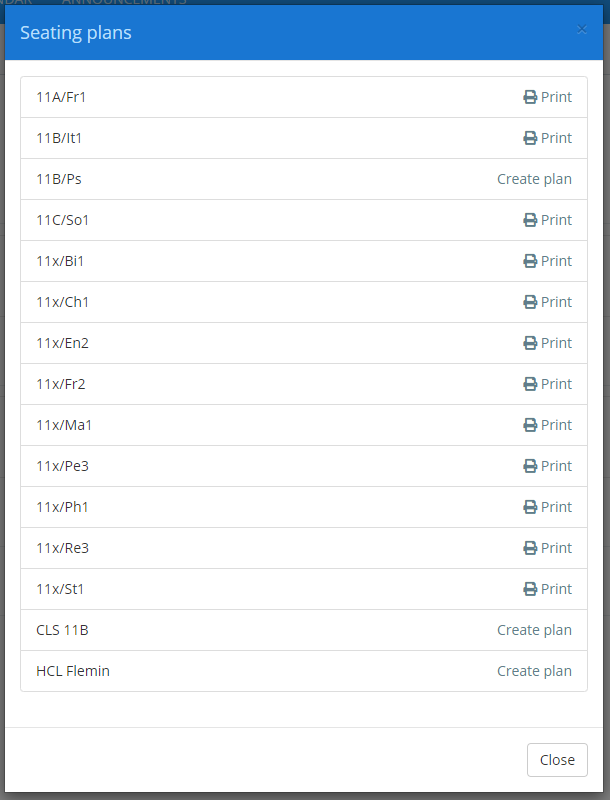 Class Charts report seating plans print popup
