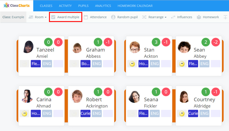 Class Charts award multiple option