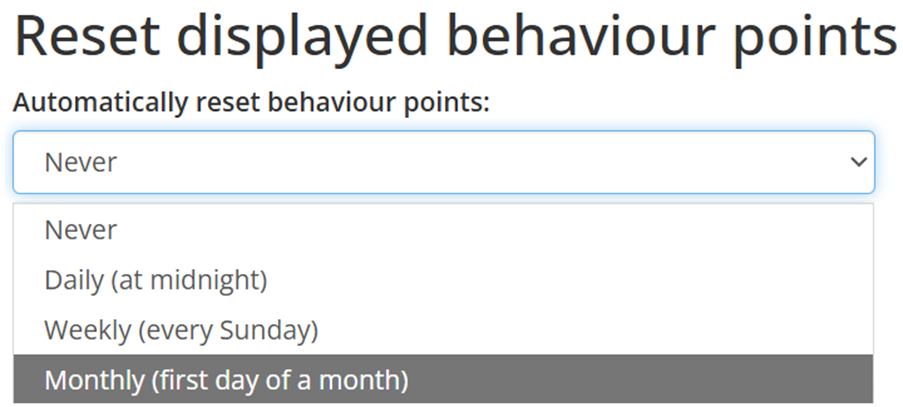 Class Charts reset displayed behaviour points