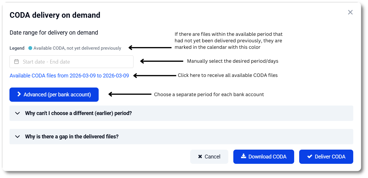 Options to select within the available period