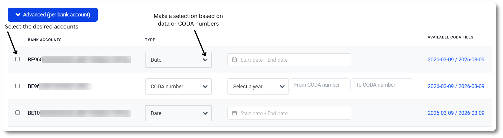 Get a delivery on demand with separate selections per bank account
