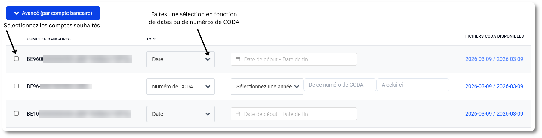 La livraison sur demande avec sélection séparée par compte bancaire