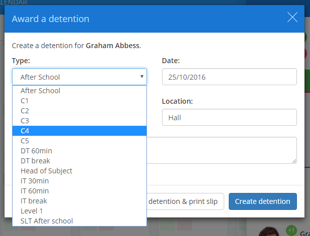 Class Charts predefined detentions