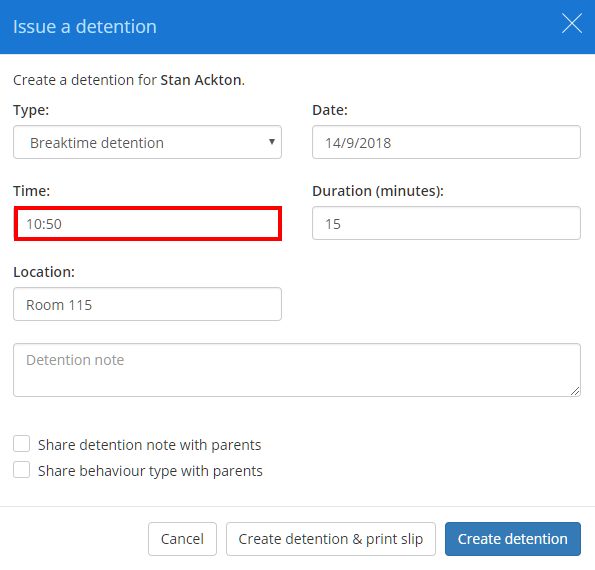 Class Charts detention time example